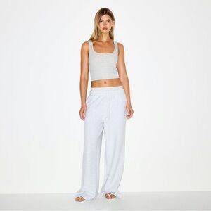 Skims COTTON FLEECE OVERSIZED DOUBLE WAISTBAND PANT, Light Heather Grey, Size L